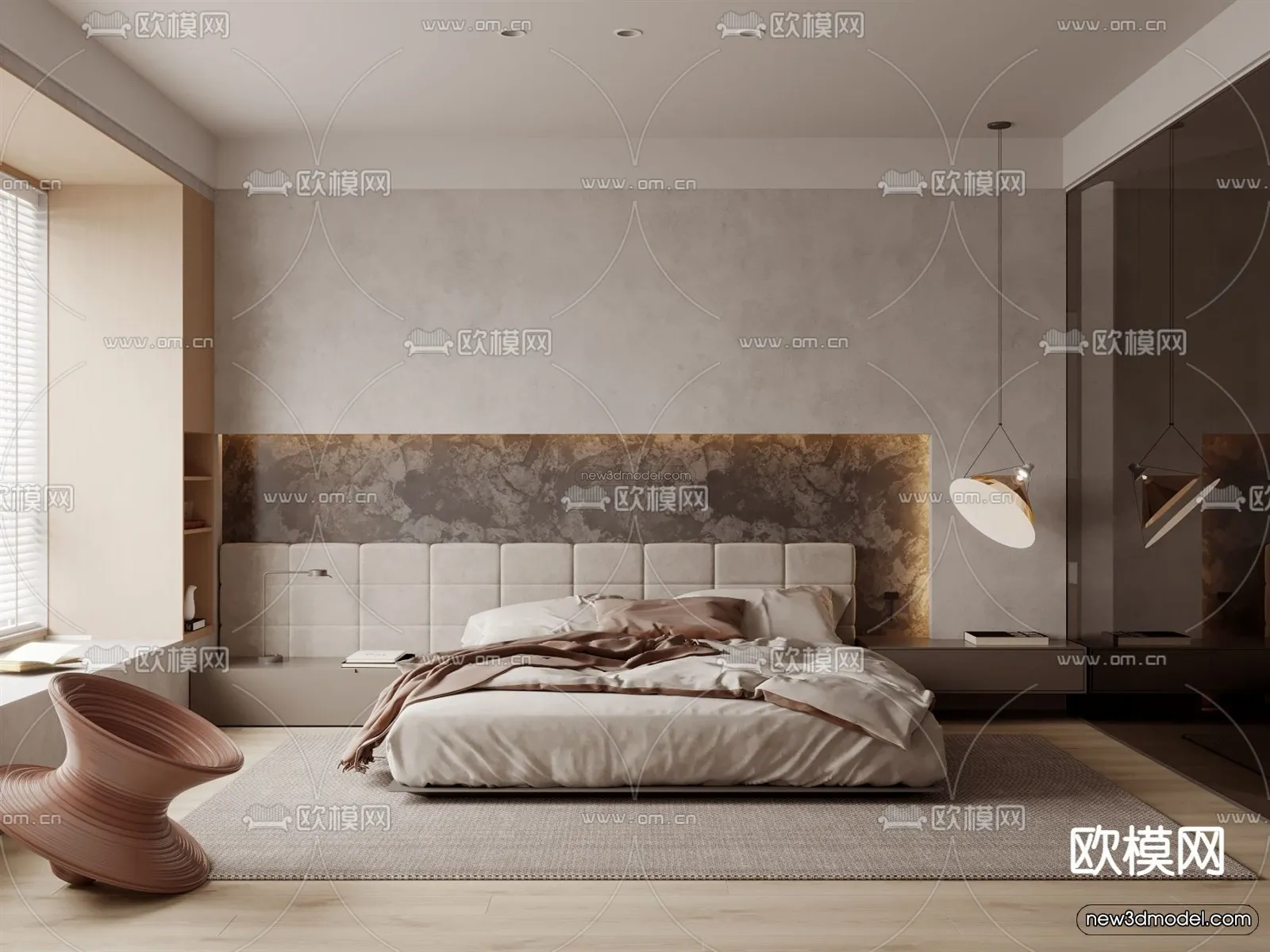 Modern Style Interior 3D Blocks and 3D Models - Bedroom 3D Scene - 509