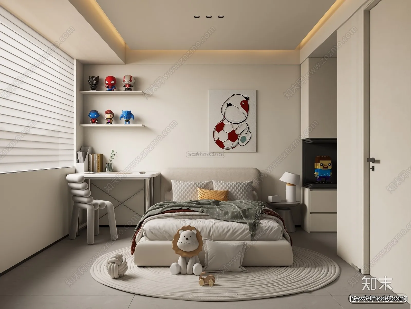 Modern Style Interior 3D Blocks and 3D Models - Bedroom 3D Scene - 523