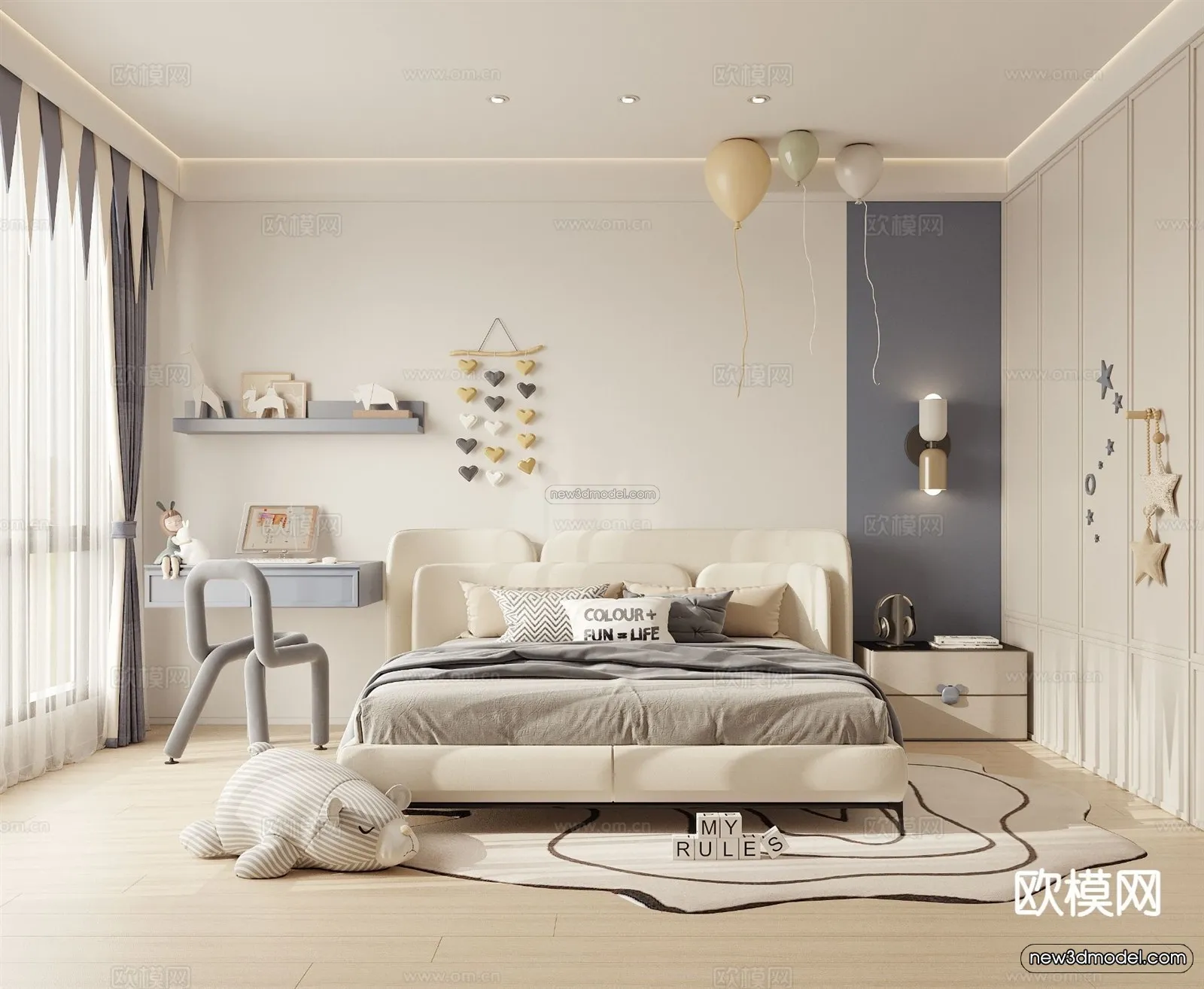 Modern Style Interior 3D Blocks and 3D Models - Bedroom 3D Scene - 529