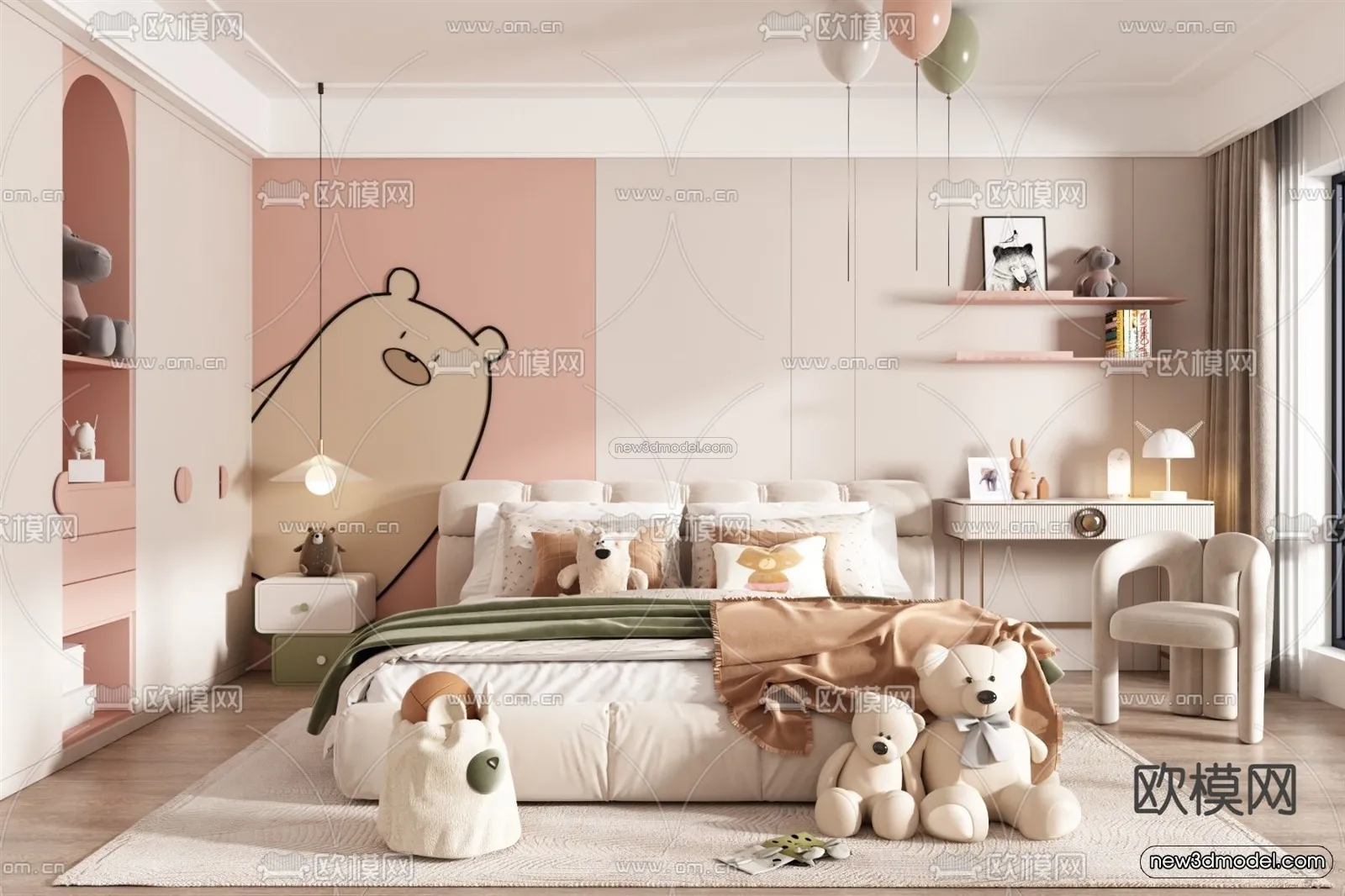 Modern Style Interior 3D Blocks and 3D Models - Bedroom 3D Scene - 533