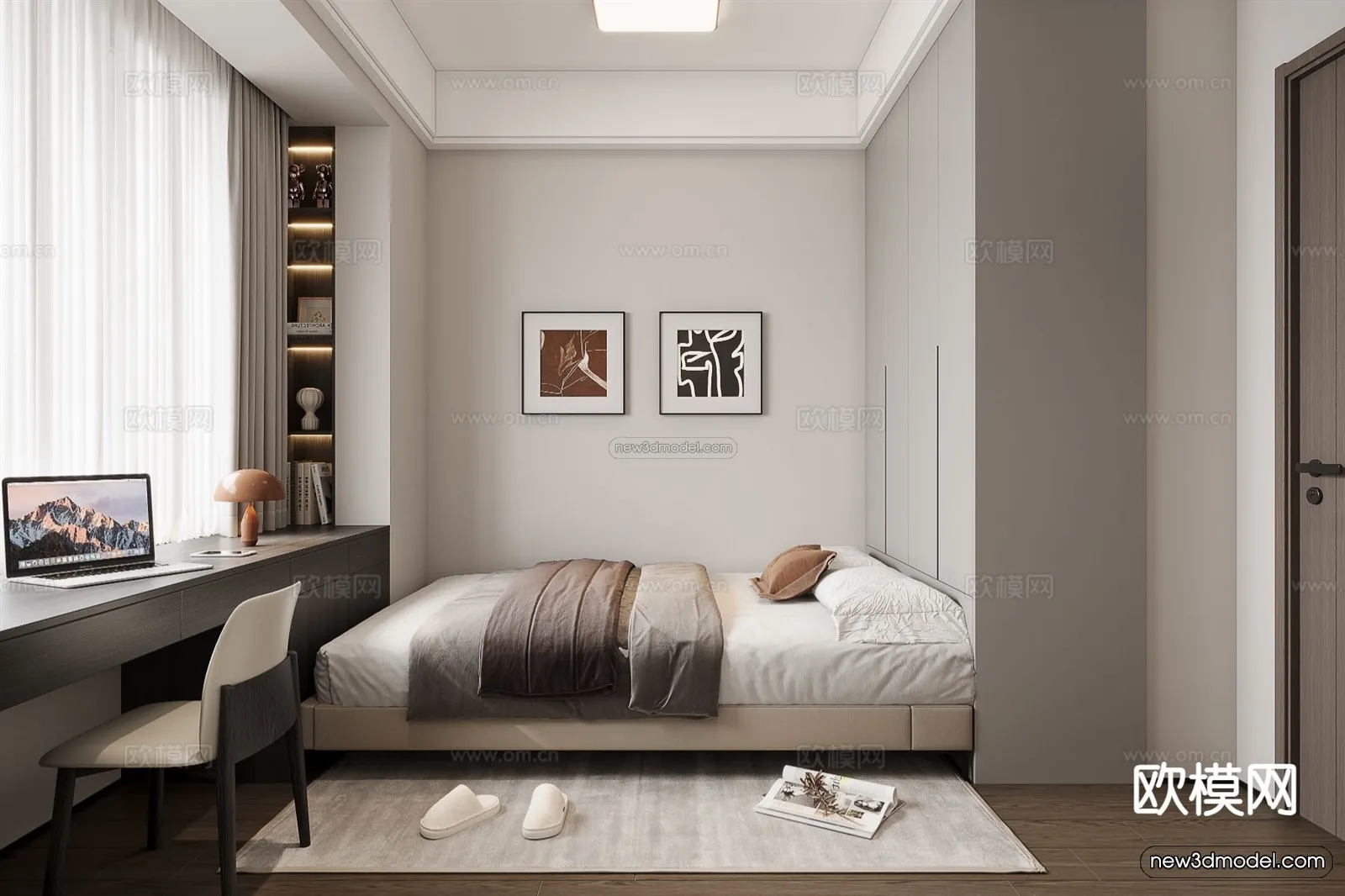 Modern Style Interior 3D Blocks and 3D Models - Bedroom 3D Scene - 547