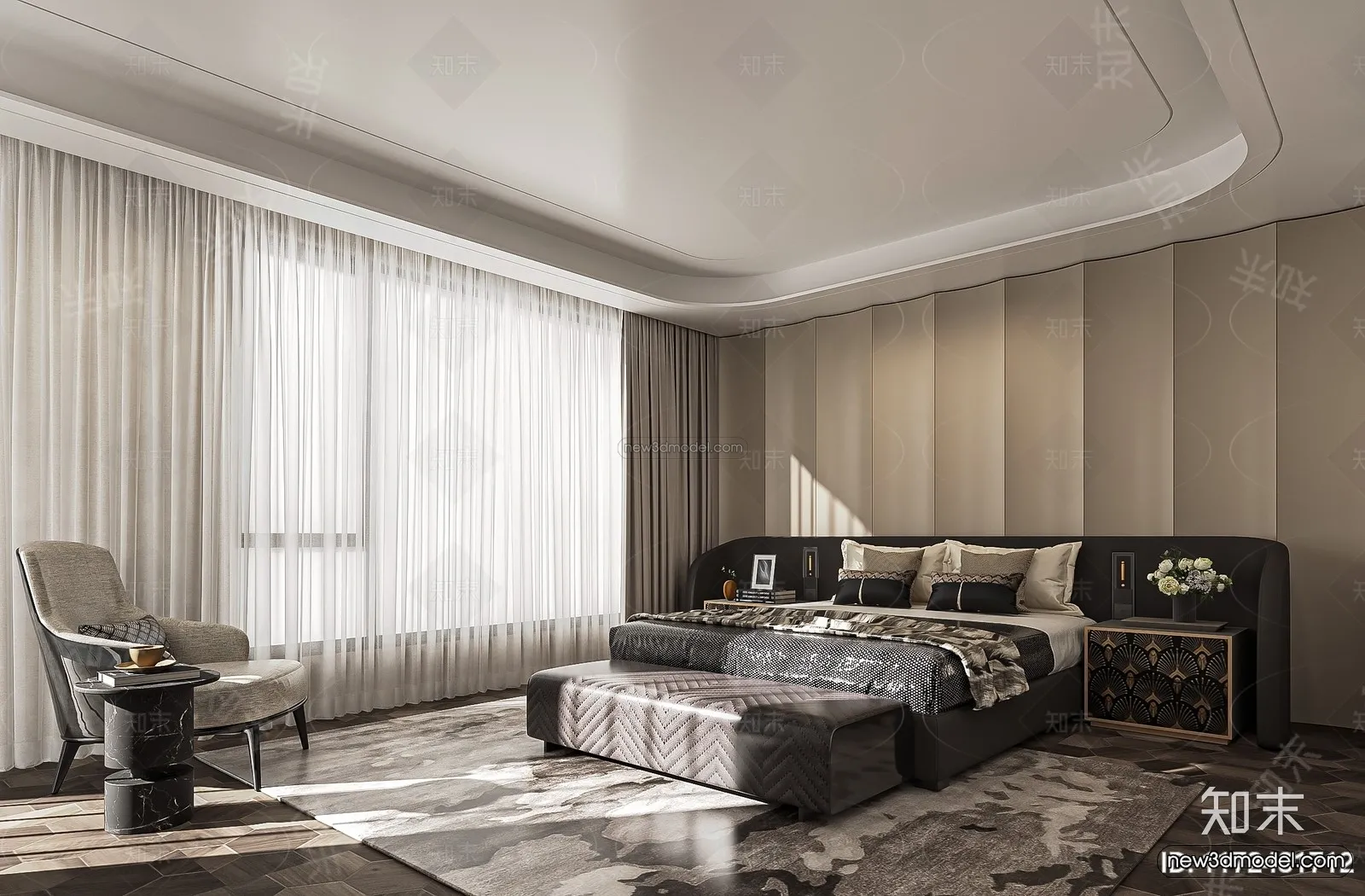 Modern Style Interior 3D Blocks and 3D Models - Bedroom 3D Scene - 552