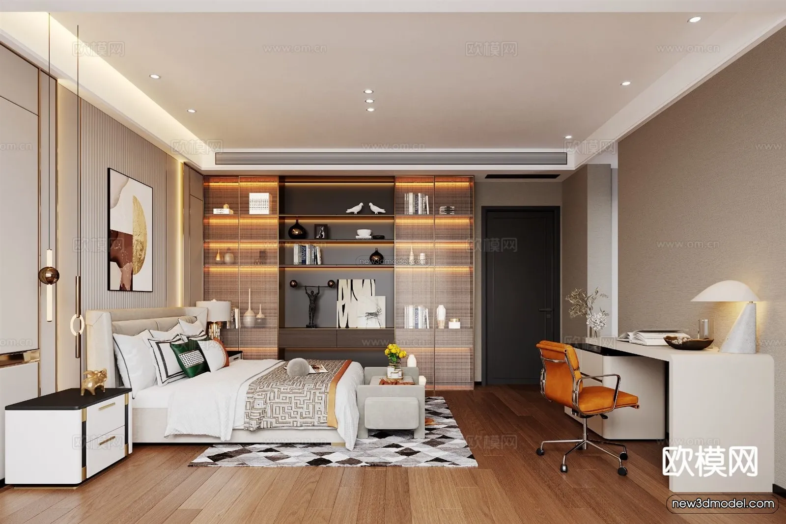 Modern Style Interior 3D Blocks and 3D Models - Bedroom 3D Scene - 554