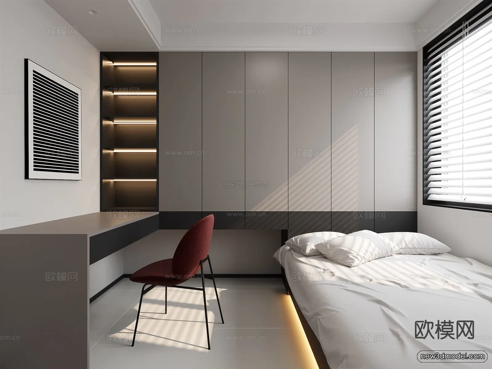 Modern Style Interior 3D Blocks and 3D Models - Bedroom 3D Scene - 557
