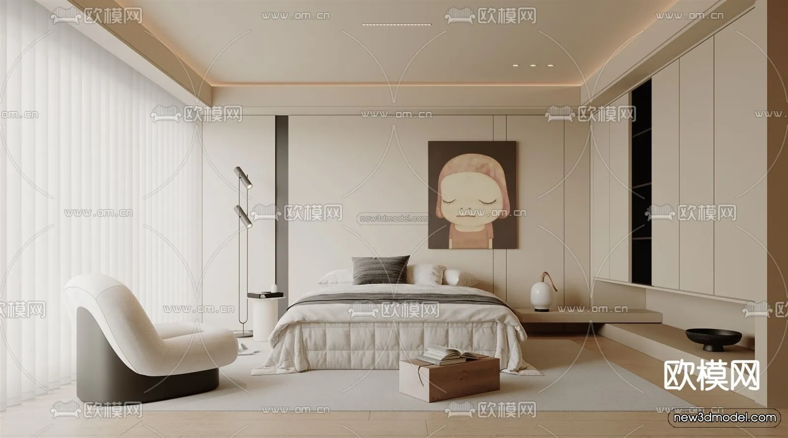 Modern Style Interior 3D Blocks and 3D Models - Bedroom 3D Scene - 588