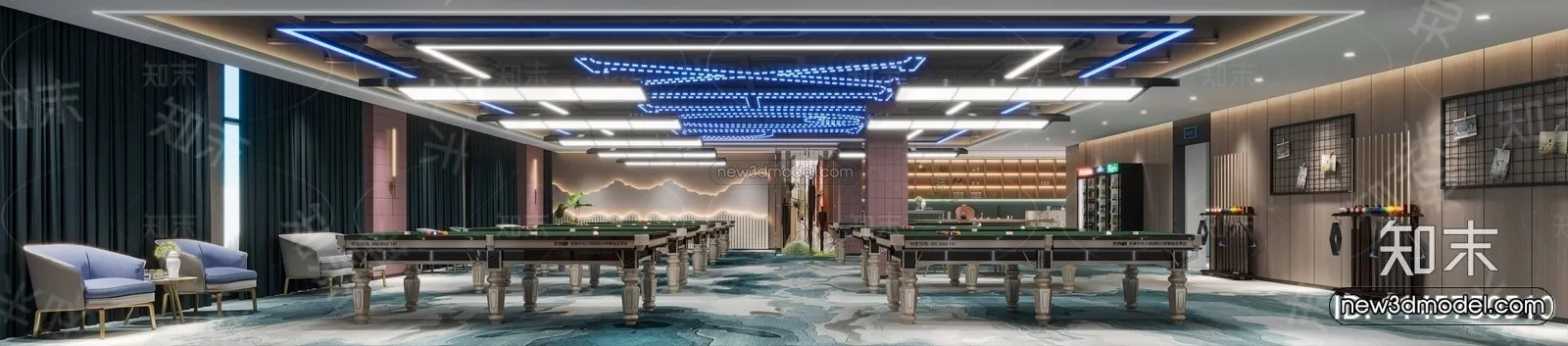 Modern Style Interior 3D Blocks and 3D Models - Billard 3D Scene - 774