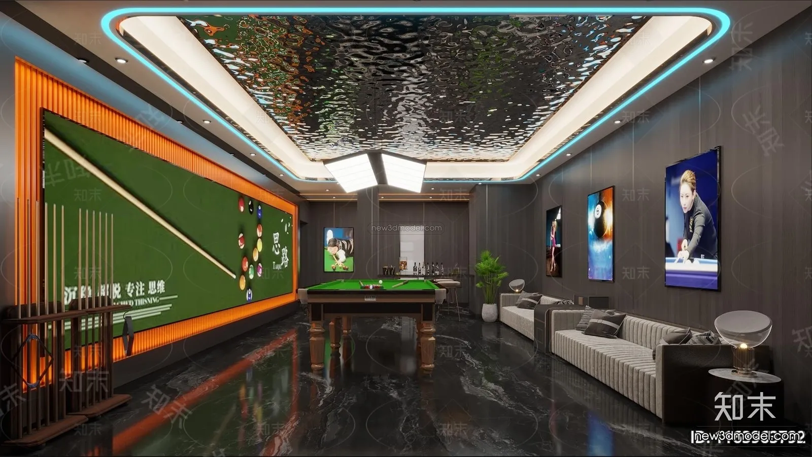 Modern Style Interior 3D Blocks and 3D Models - Billard 3D Scene - 776
