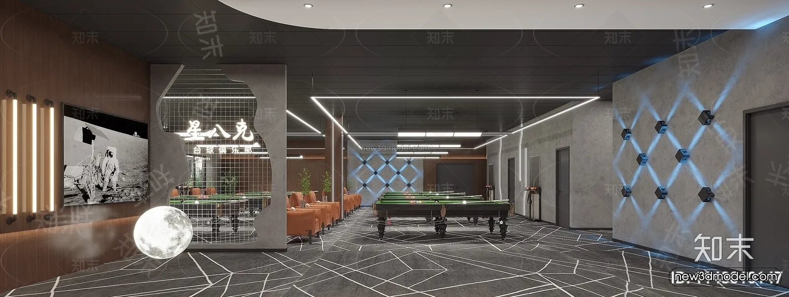 Modern Style Interior 3D Blocks and 3D Models - Billard 3D Scene - 778