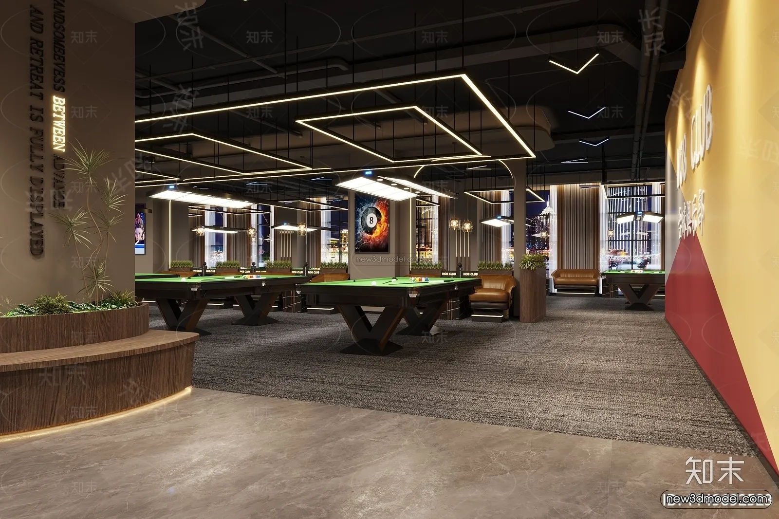 Modern Style Interior 3D Blocks and 3D Models - Billard 3D Scene - 781