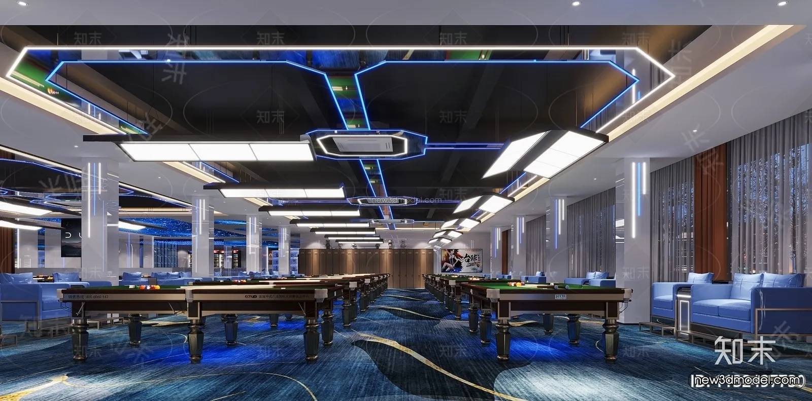 Modern Style Interior 3D Blocks and 3D Models - Billard 3D Scene - 782