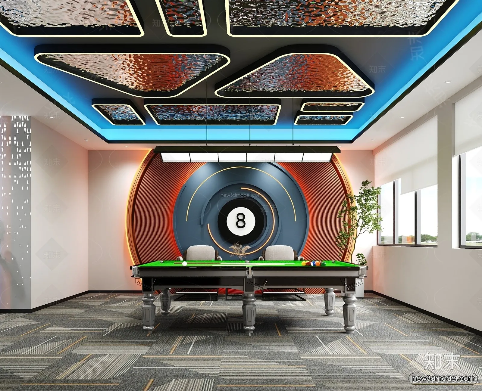 Modern Style Interior 3D Blocks and 3D Models - Billard 3D Scene - 784