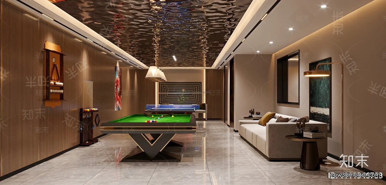 Modern Style Interior 3D Blocks and 3D Models - Billard 3D Scene - 785