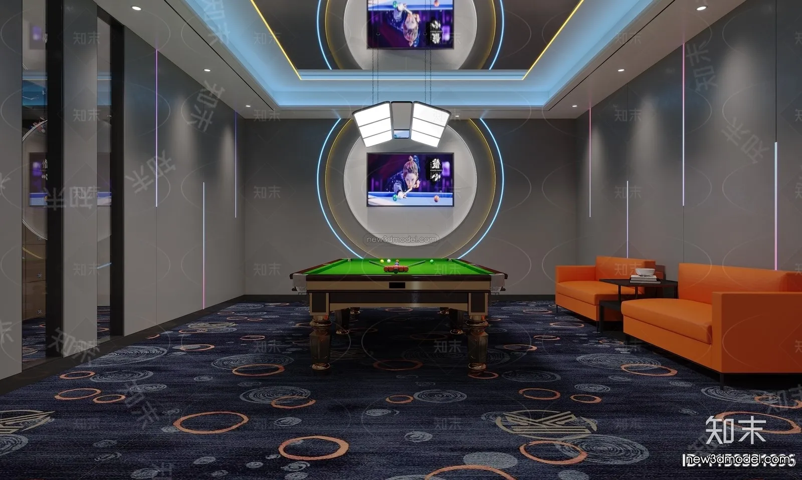 Modern Style Interior 3D Blocks and 3D Models - Billard 3D Scene - 787