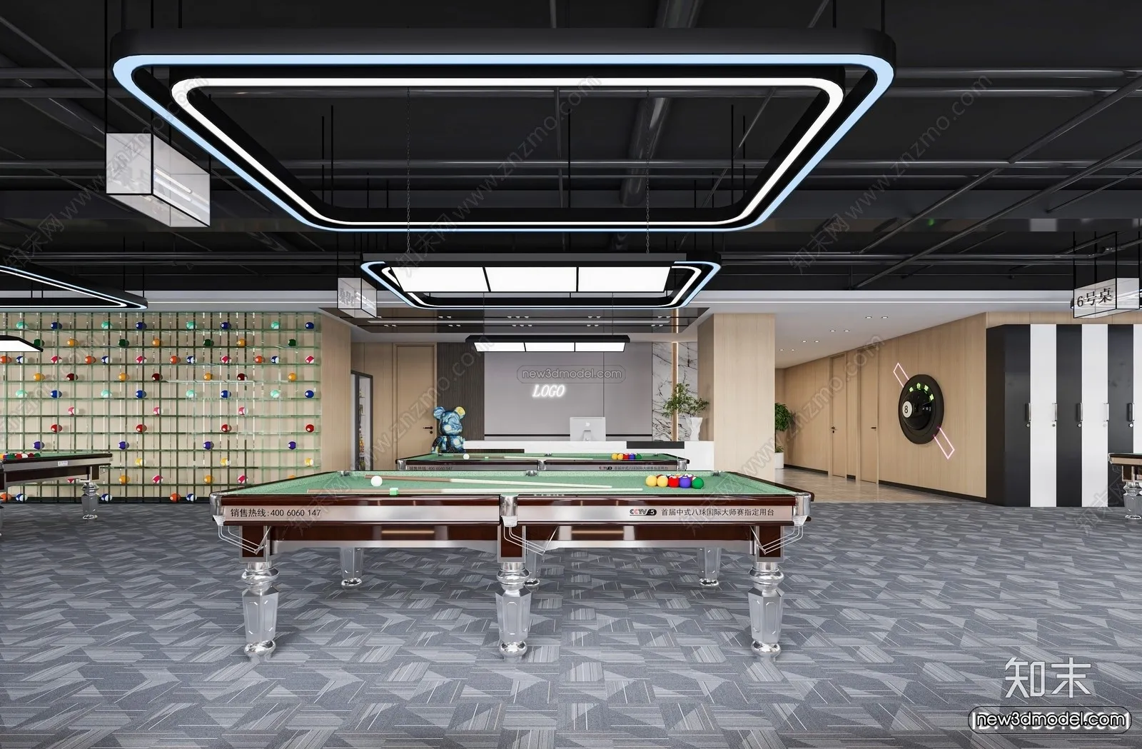 Modern Style Interior 3D Blocks and 3D Models - Billard 3D Scene - 792