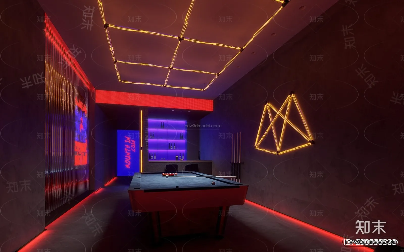 Modern Style Interior 3D Blocks and 3D Models - Billard 3D Scene - 797