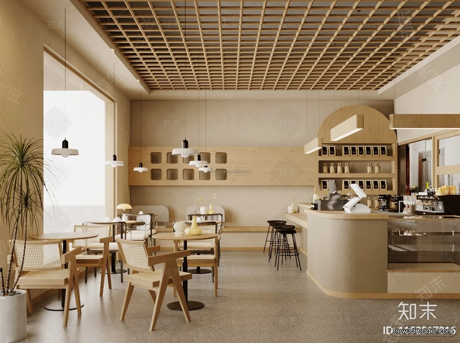 Modern Style Interior 3D Blocks and 3D Models - Coffee Shop 3D Scene - 814