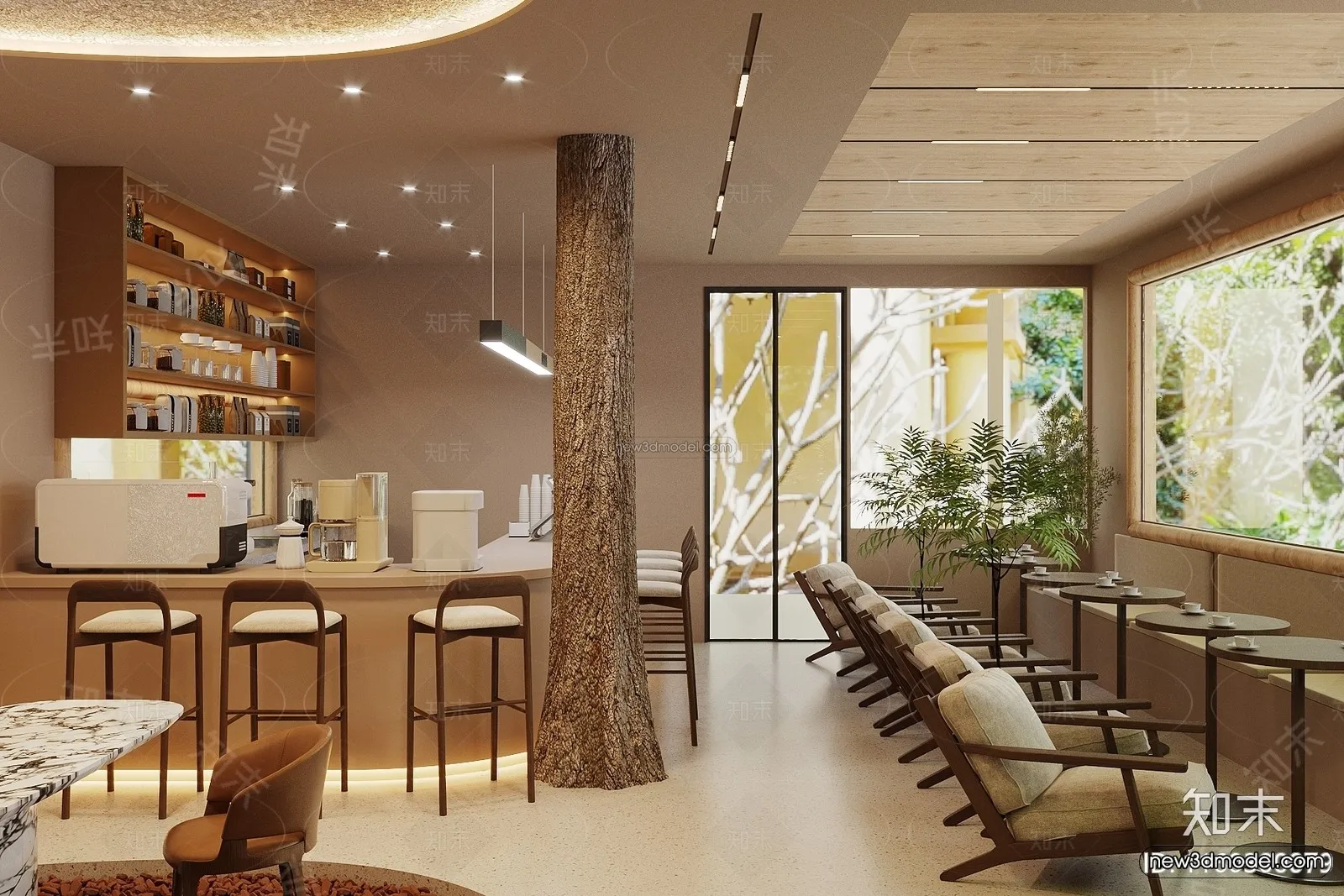 Modern Style Interior 3D Blocks and 3D Models - Coffee Shop 3D Scene - 815