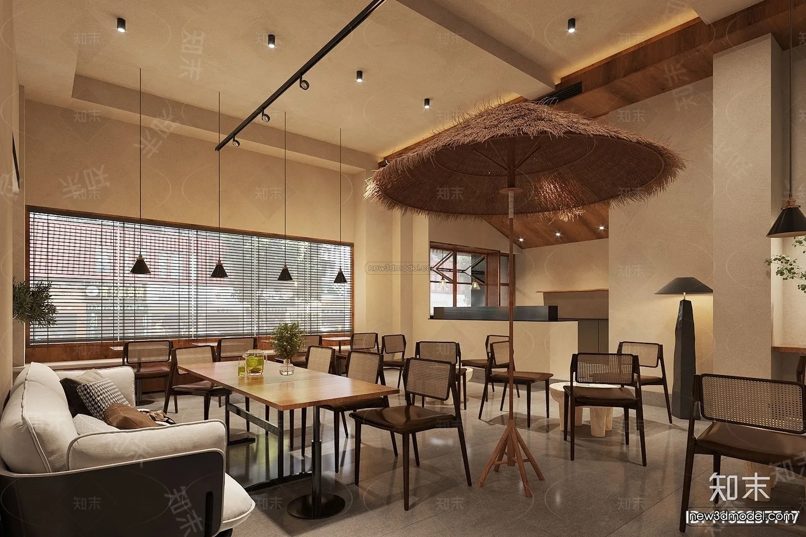 Modern Style Interior 3D Blocks and 3D Models - Coffee Shop 3D Scene - 817