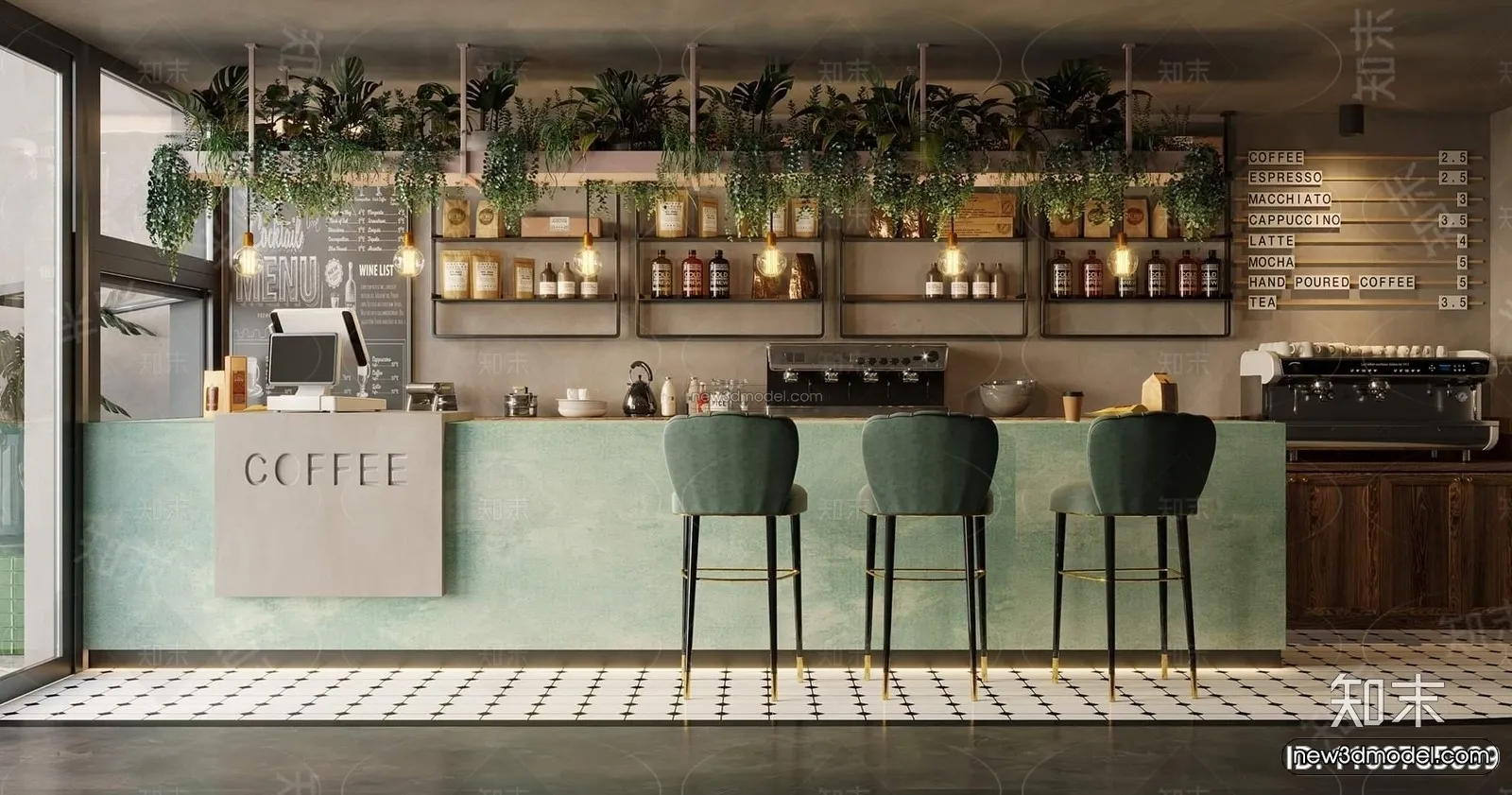 Modern Style Interior 3D Blocks and 3D Models - Coffee Shop 3D Scene - 823