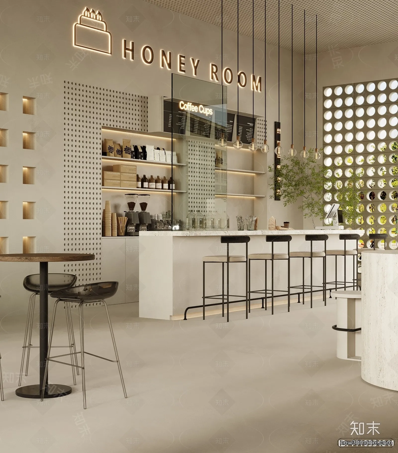 Modern Style Interior 3D Blocks and 3D Models - Coffee Shop 3D Scene - 824