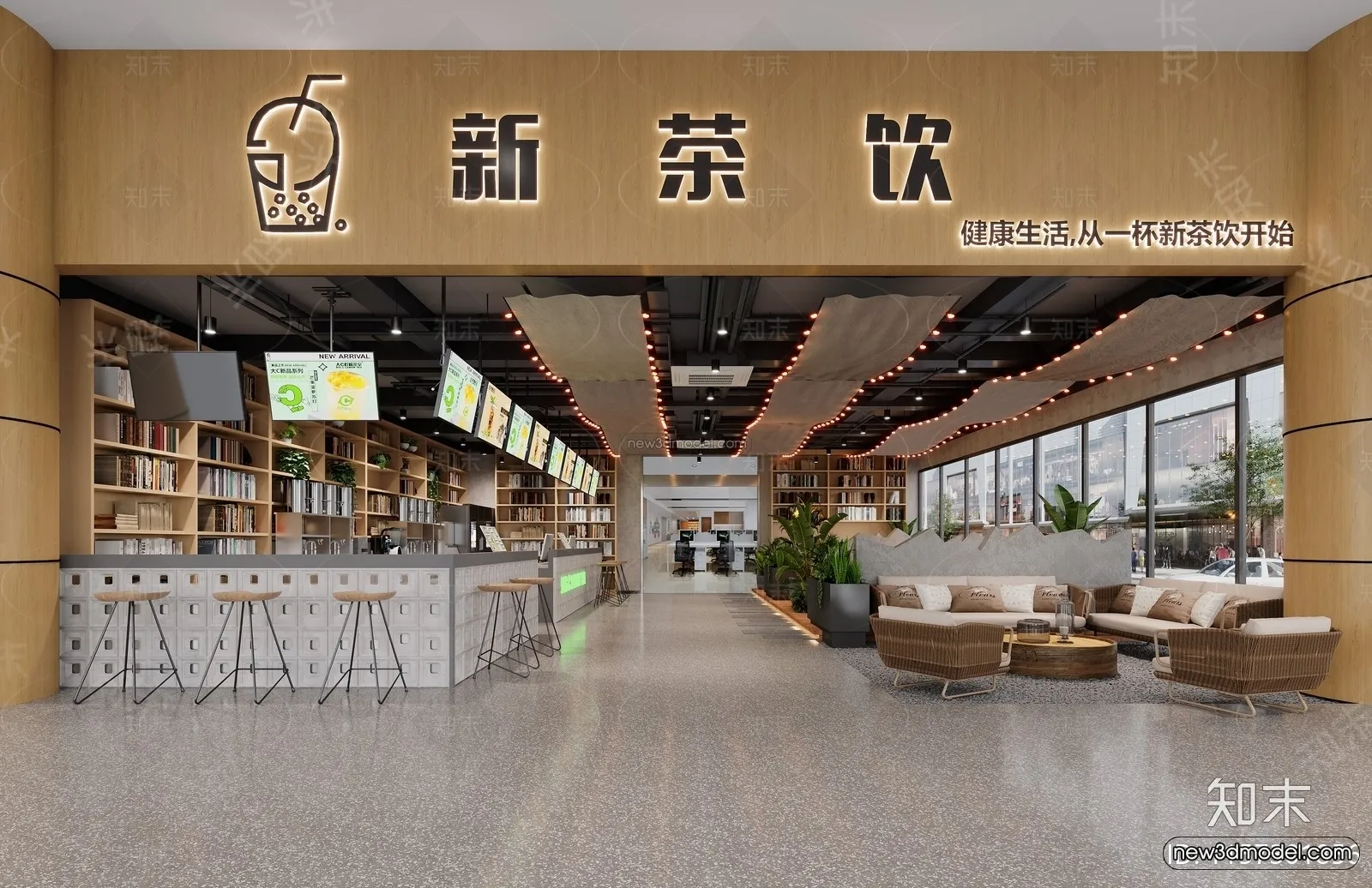 Modern Style Interior 3D Blocks and 3D Models - Coffee Shop 3D Scene - 828