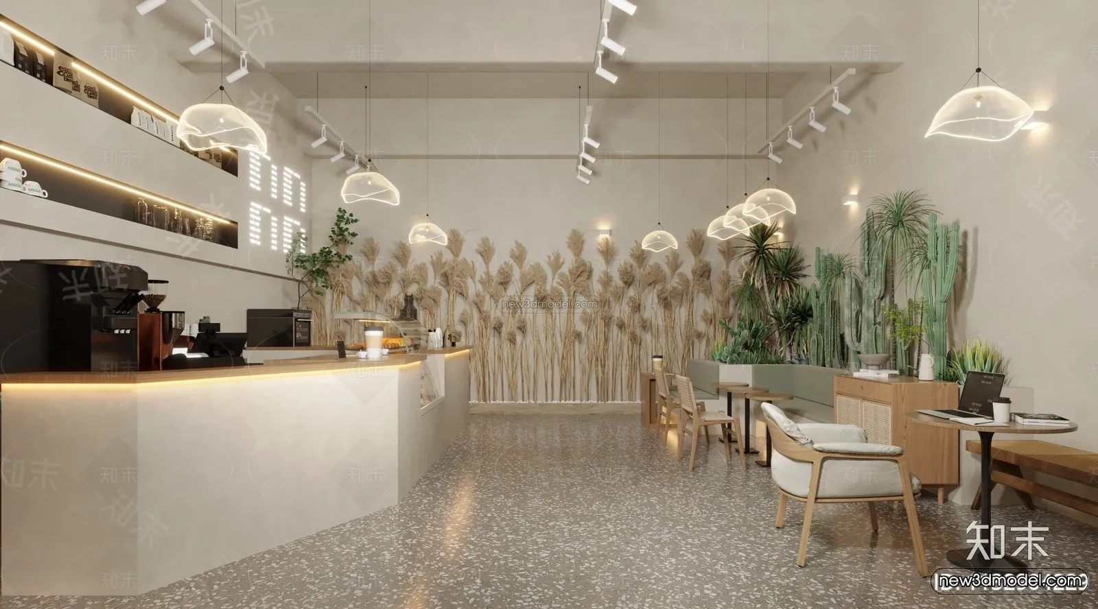 Modern Style Interior 3D Blocks and 3D Models - Coffee Shop 3D Scene - 829