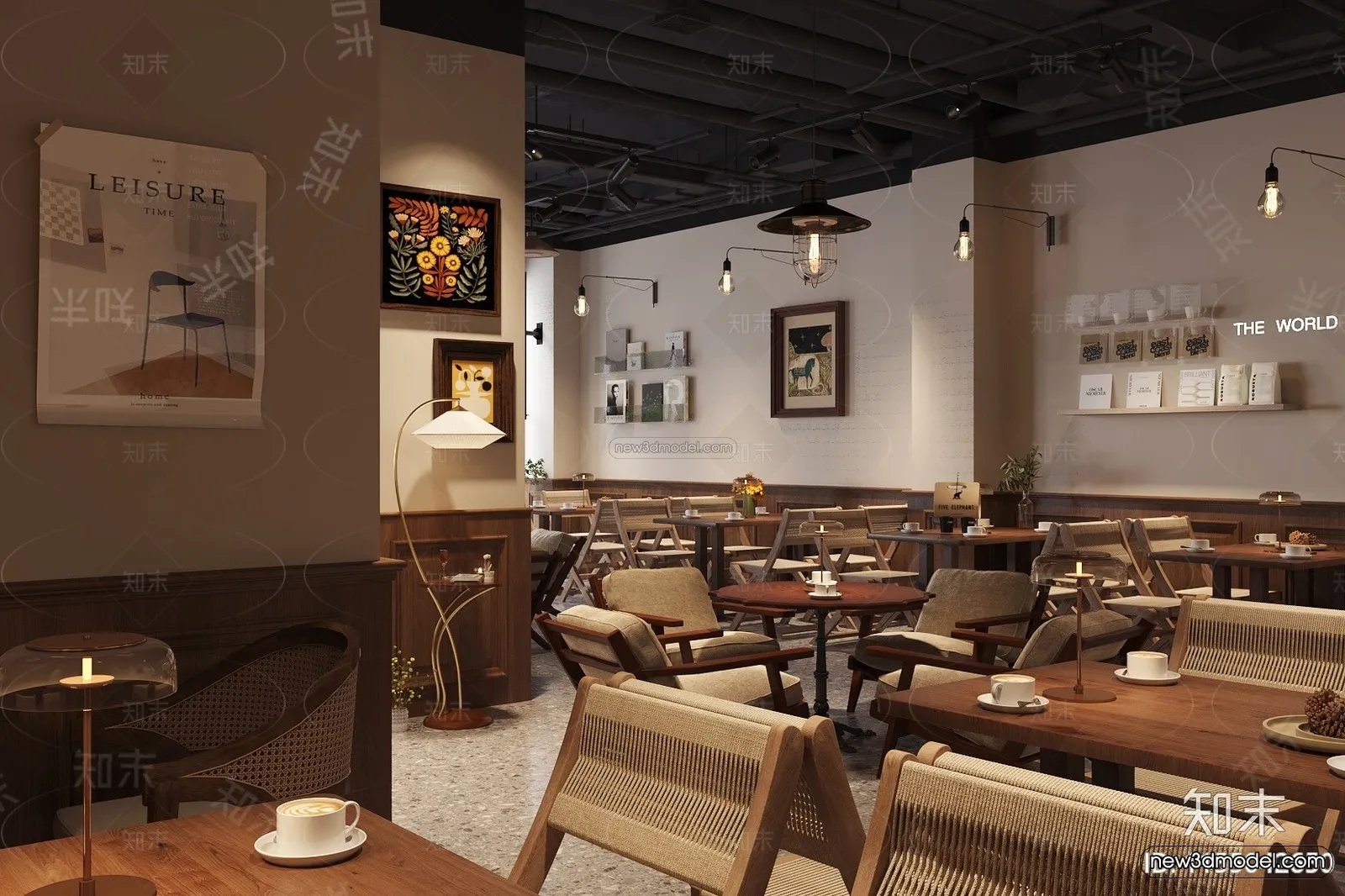 Modern Style Interior 3D Blocks and 3D Models - Coffee Shop 3D Scene - 835