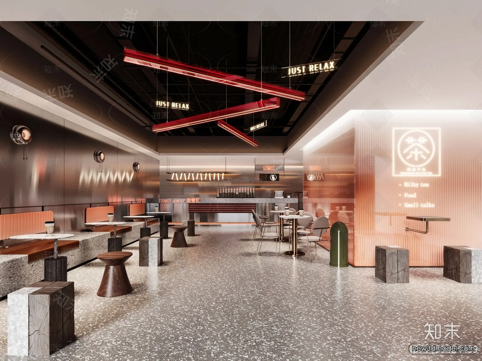 Modern Style Interior 3D Blocks and 3D Models - Coffee Shop 3D Scene - 836