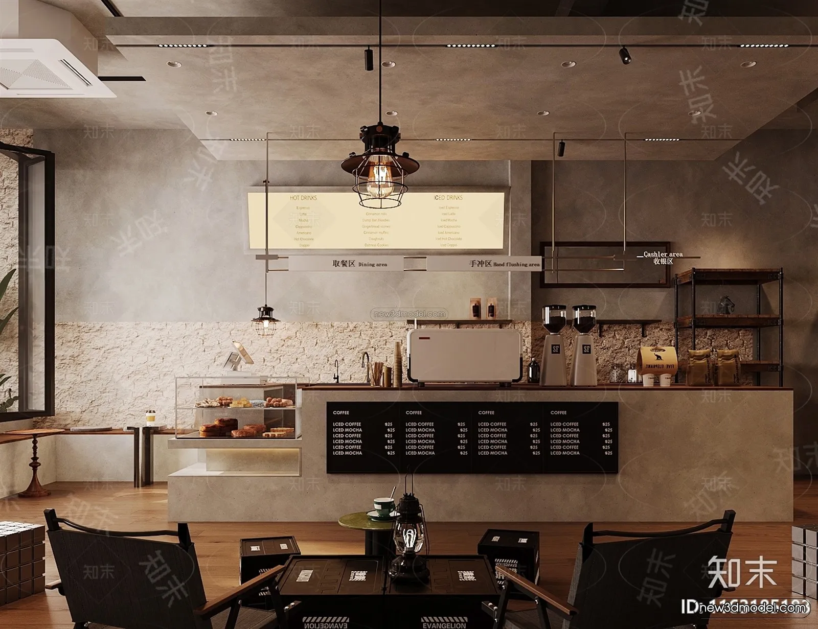 Modern Style Interior 3D Blocks and 3D Models - Coffee Shop 3D Scene - 837