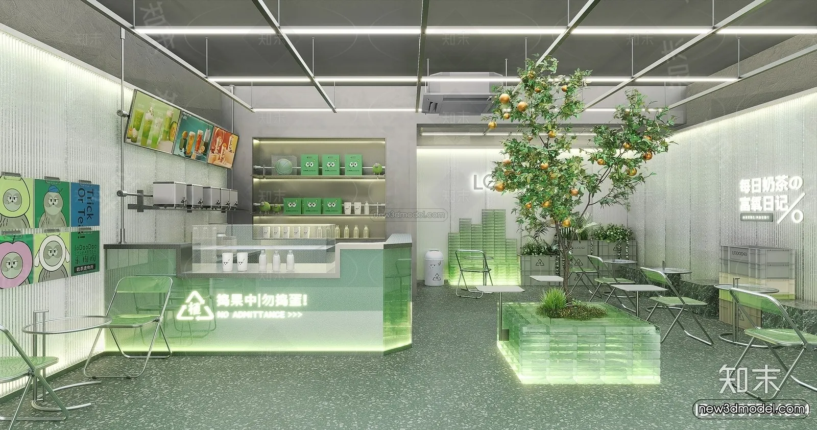 Modern Style Interior 3D Blocks and 3D Models - Coffee Shop 3D Scene - 838