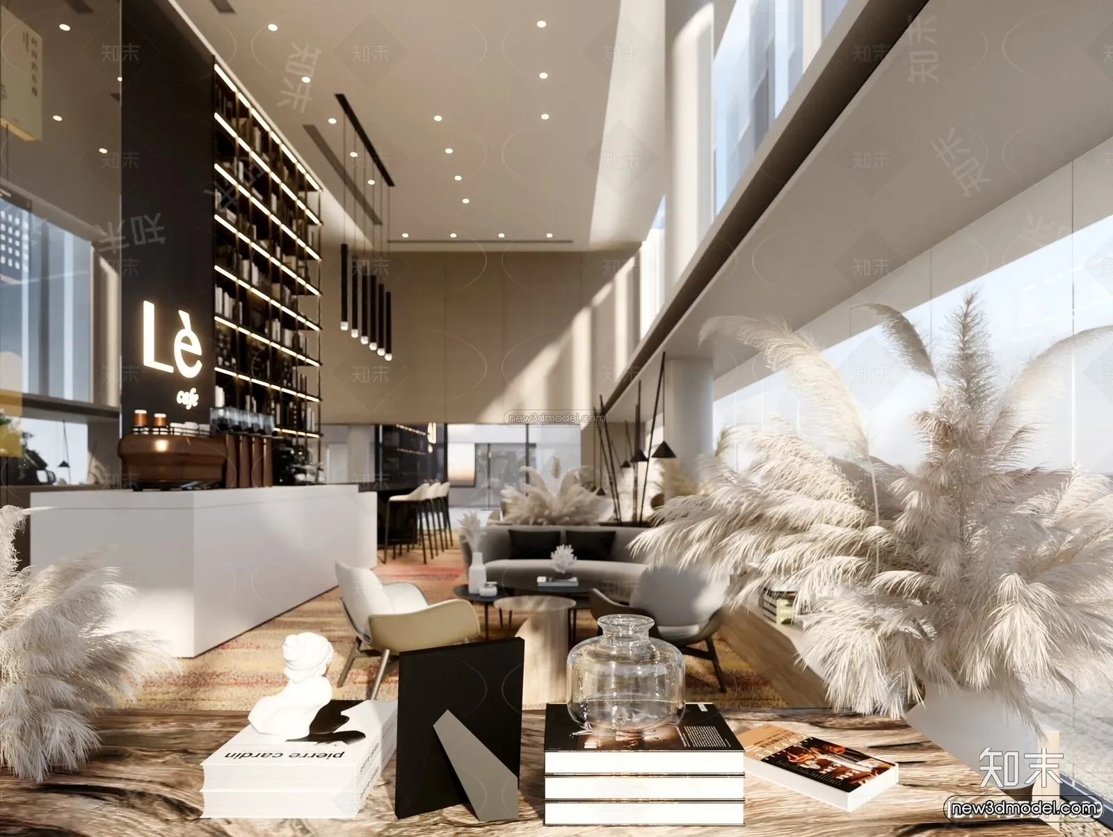 Modern Style Interior 3D Blocks and 3D Models - Coffee Shop 3D Scene - 839