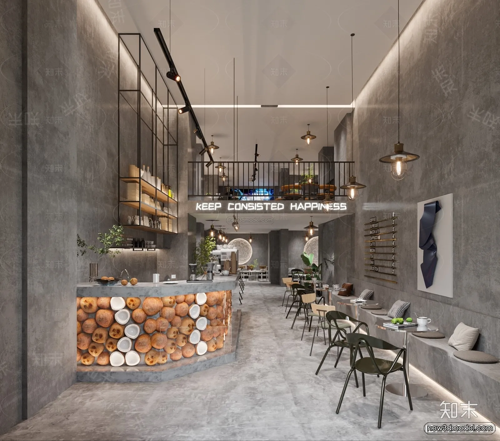 Modern Style Interior 3D Blocks and 3D Models - Coffee Shop 3D Scene - 847