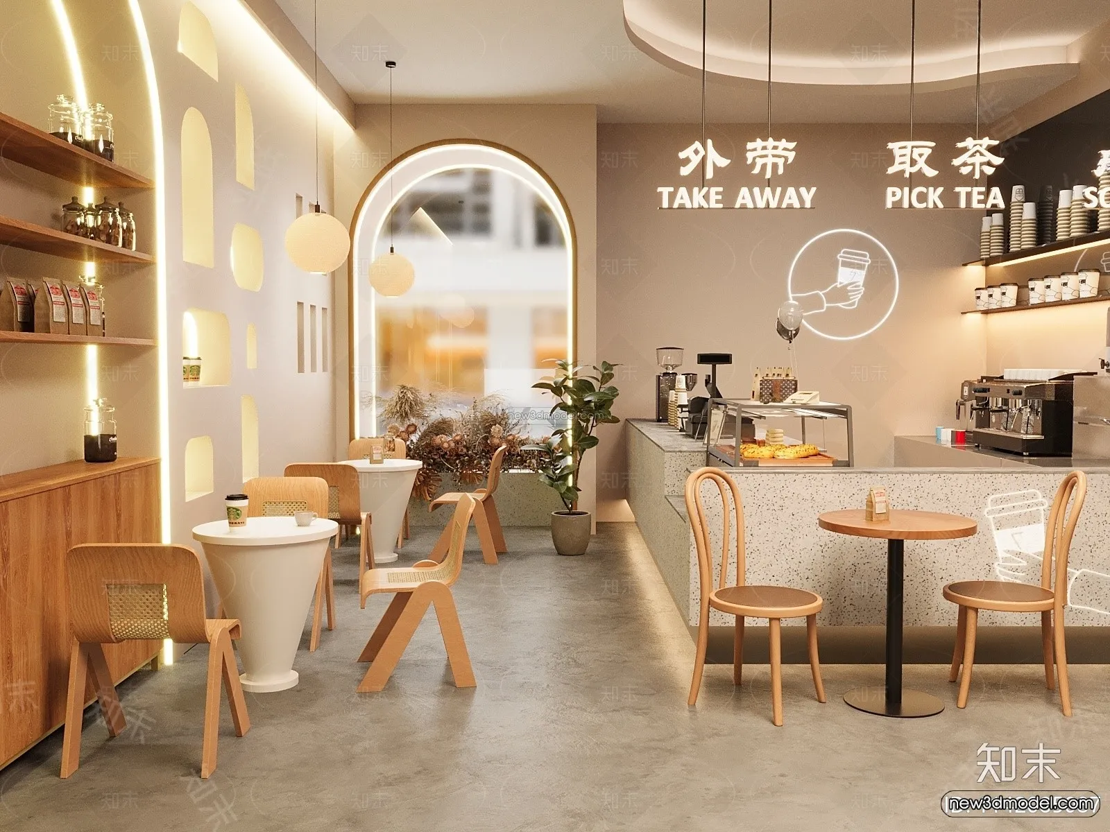 Modern Style Interior 3D Blocks and 3D Models - Coffee Shop 3D Scene - 849