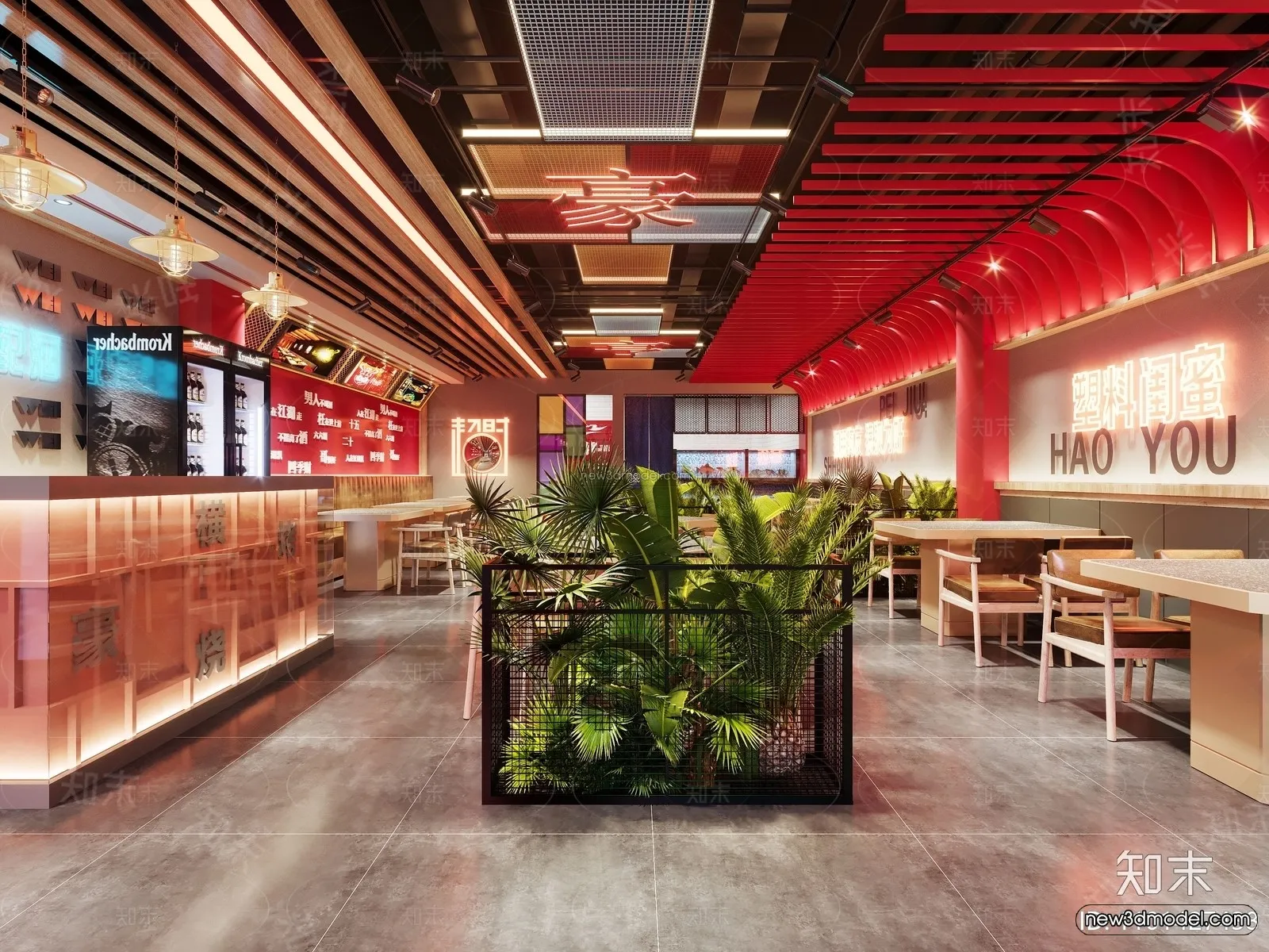 Modern Style Interior 3D Blocks and 3D Models - Coffee Shop 3D Scene - 853