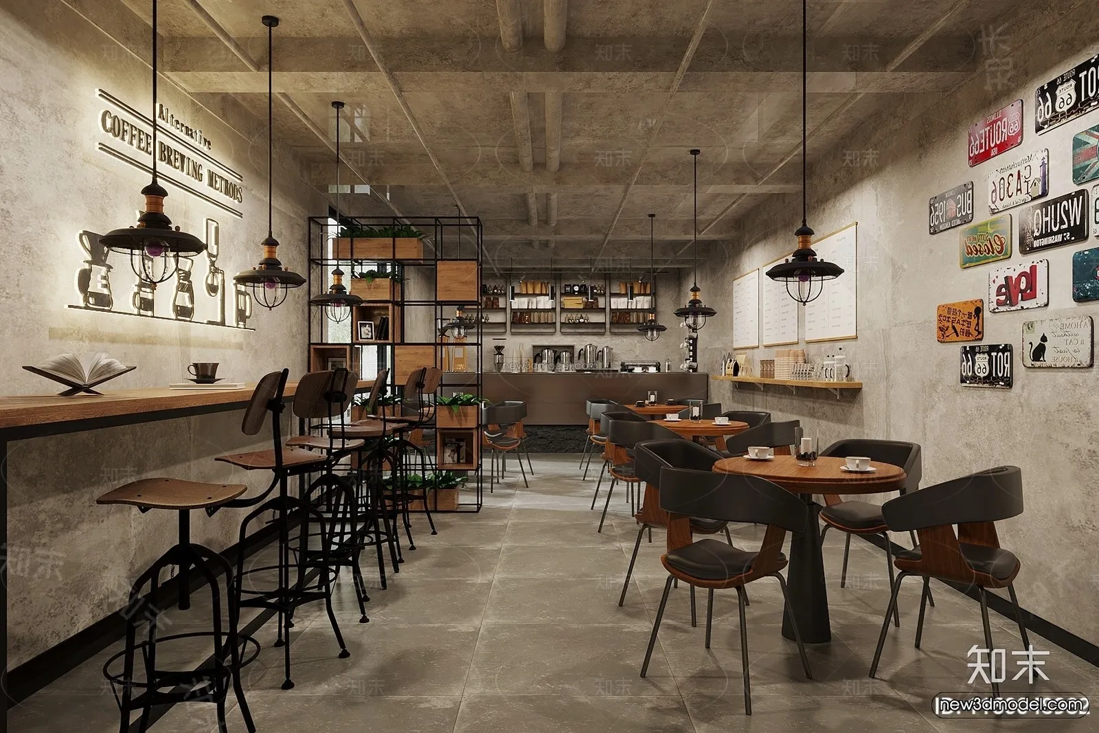 Modern Style Interior 3D Blocks and 3D Models - Coffee Shop 3D Scene - 857