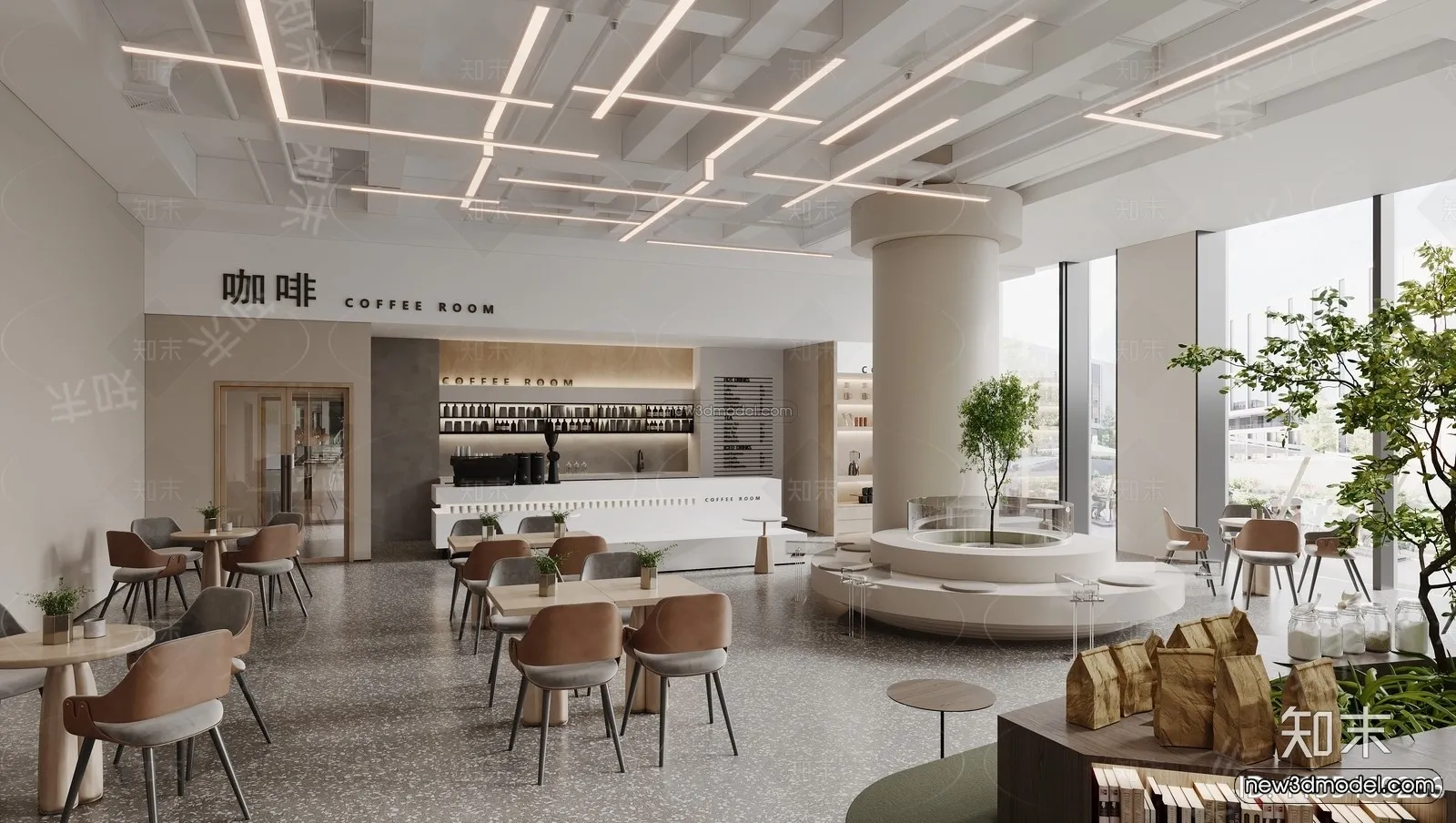 Modern Style Interior 3D Blocks and 3D Models - Coffee Shop 3D Scene - 865
