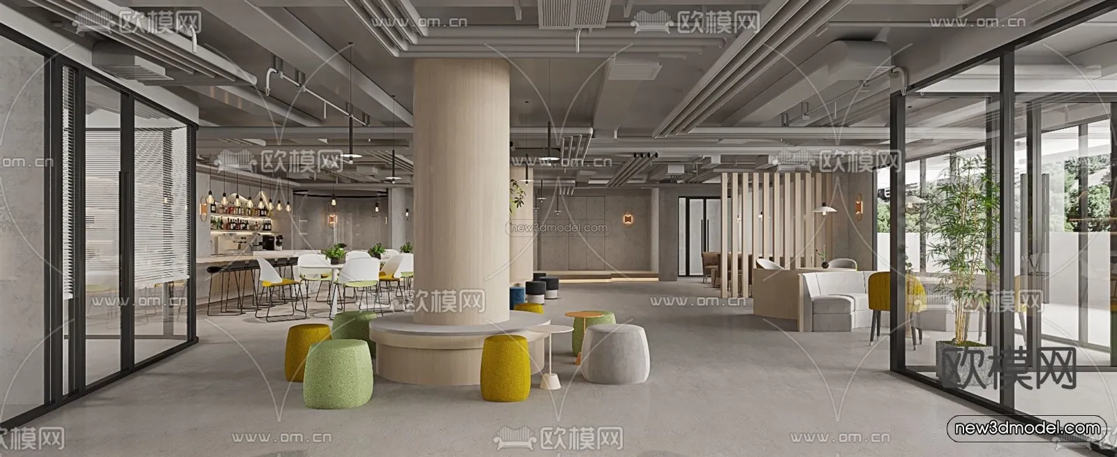 Modern Style Interior 3D Blocks and 3D Models - Coffee Shop 3D Scene - 866