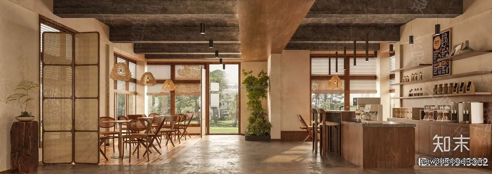 Modern Style Interior 3D Blocks and 3D Models - Coffee Shop 3D Scene - 868