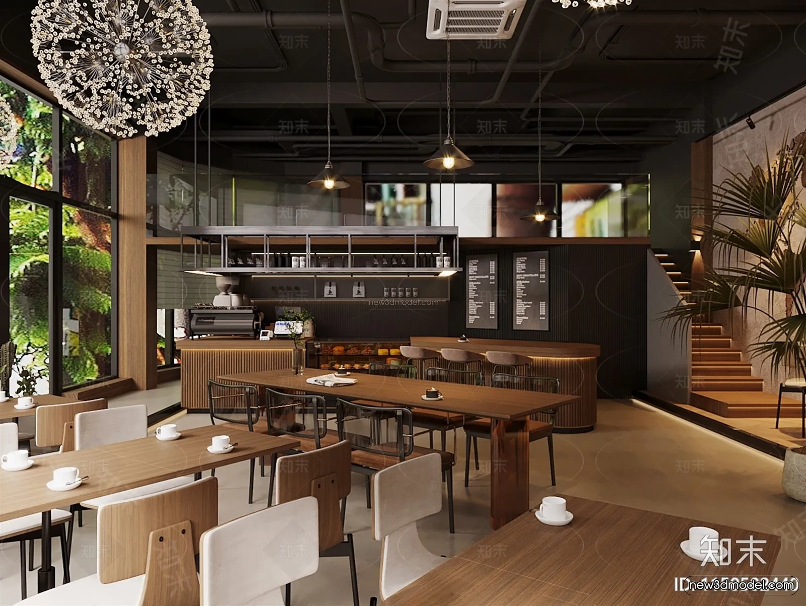 Modern Style Interior 3D Blocks and 3D Models - Coffee Shop 3D Scene - 871