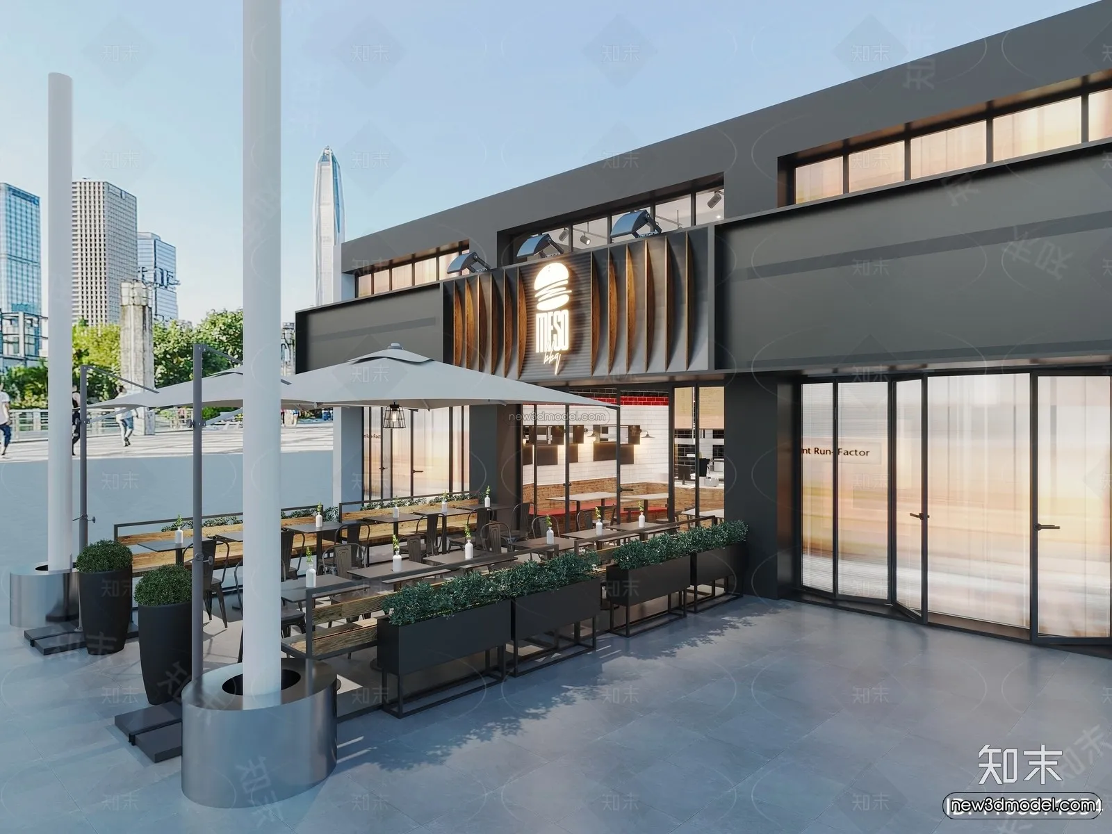 Modern Style Interior 3D Blocks and 3D Models - Container Coffee Shop 3D Scene - 877