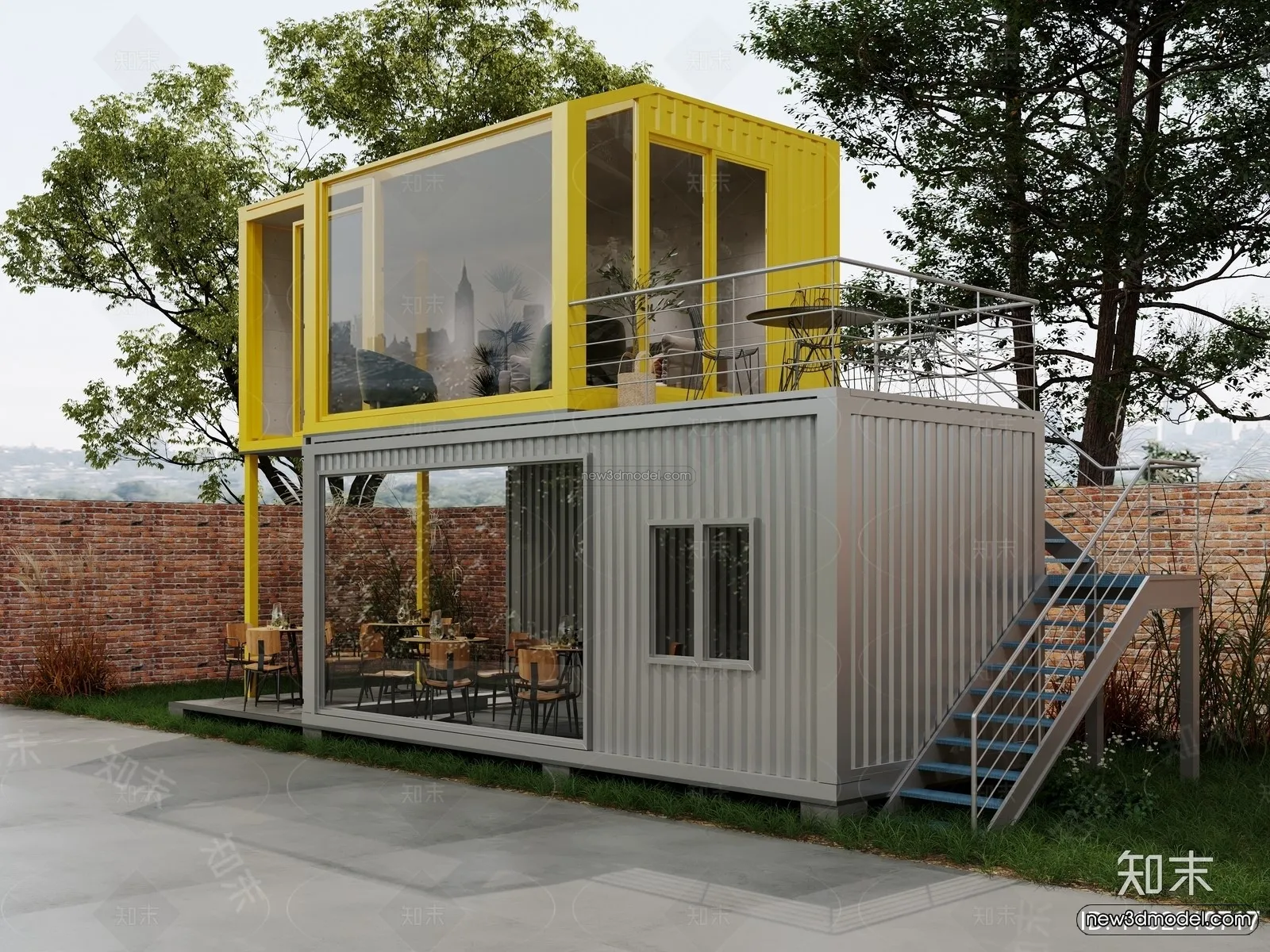 Modern Style Interior 3D Blocks and 3D Models - Container Coffee Shop 3D Scene - 878