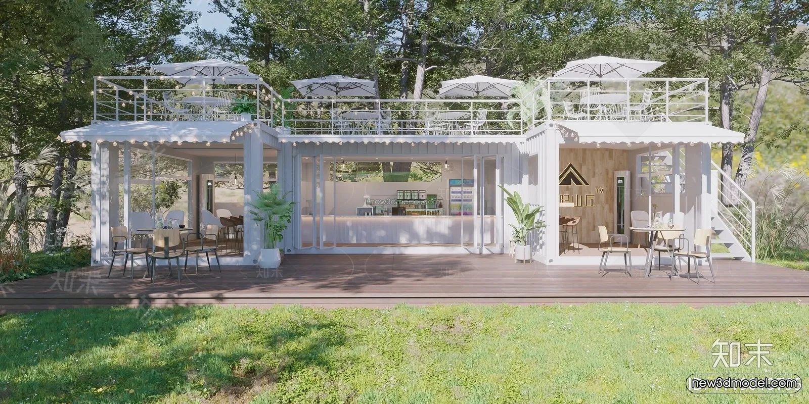 Modern Style Interior 3D Blocks and 3D Models - Container Coffee Shop 3D Scene - 879