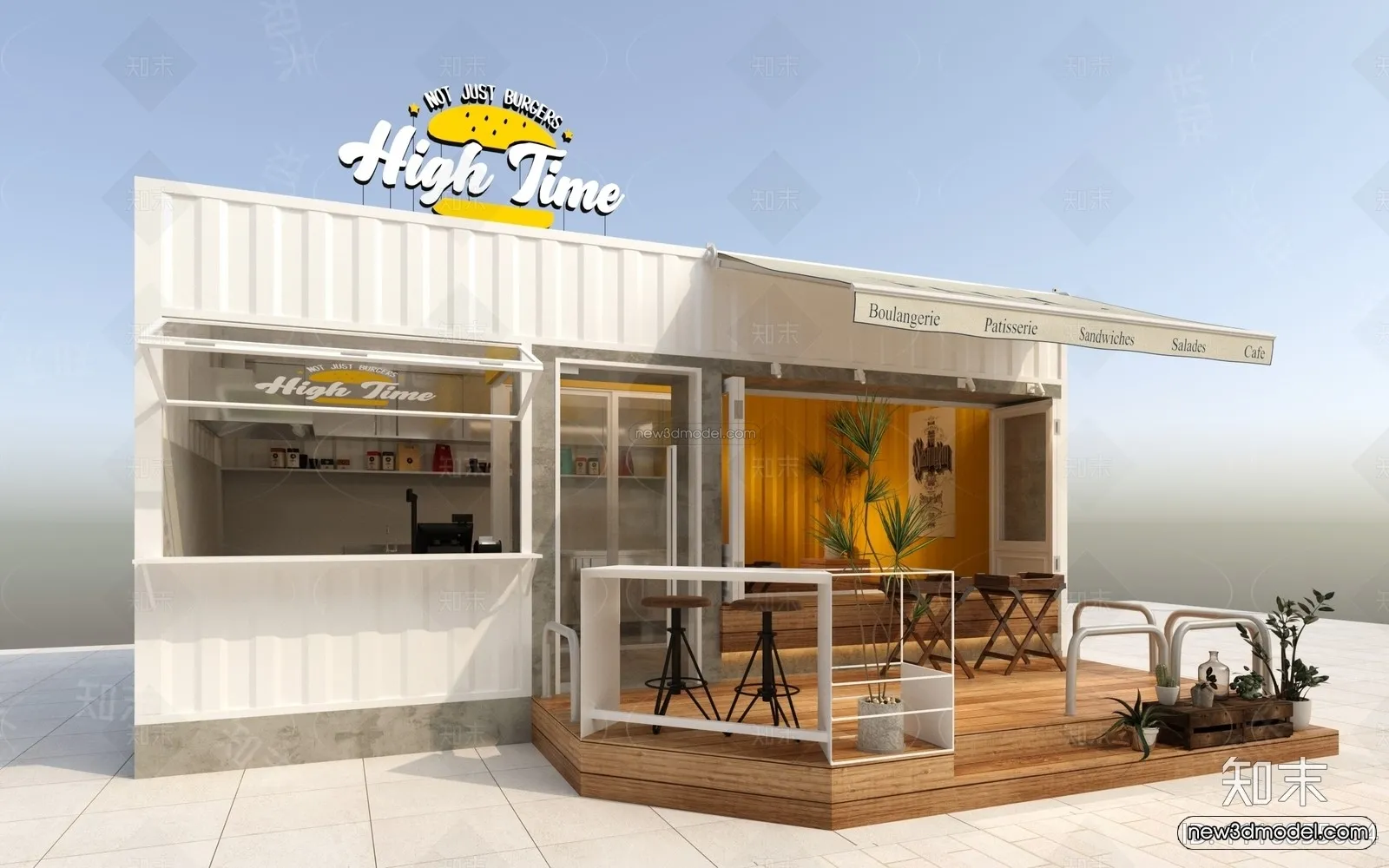 Modern Style Interior 3D Blocks and 3D Models - Container Coffee Shop 3D Scene - 880