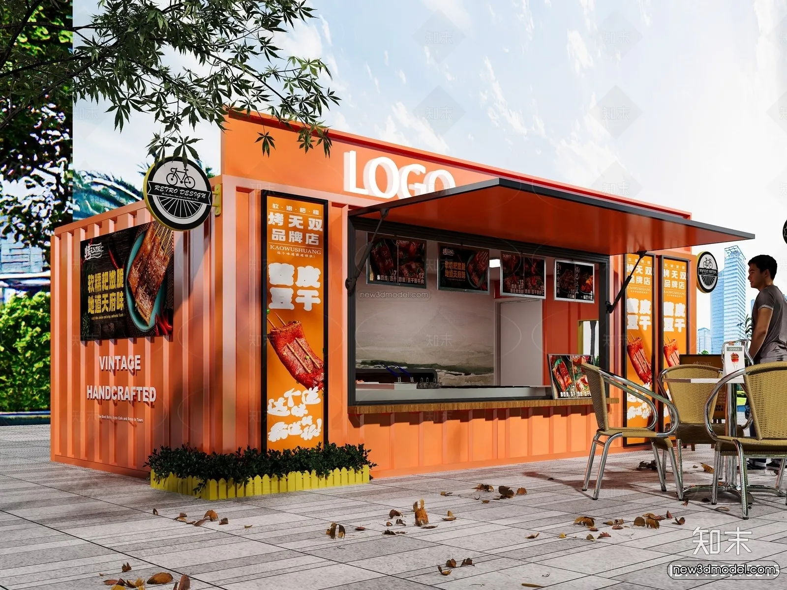 Modern Style Interior 3D Blocks and 3D Models - Container Coffee Shop 3D Scene - 881