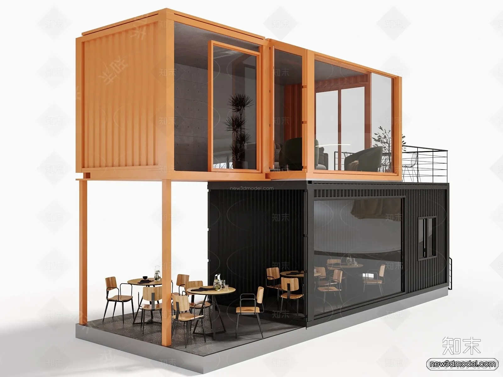 Modern Style Interior 3D Blocks and 3D Models - Container Coffee Shop 3D Scene - 882