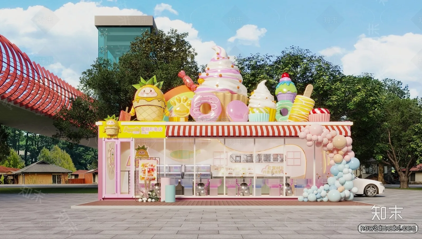 Modern Style Interior 3D Blocks and 3D Models - Container Coffee Shop 3D Scene - 883