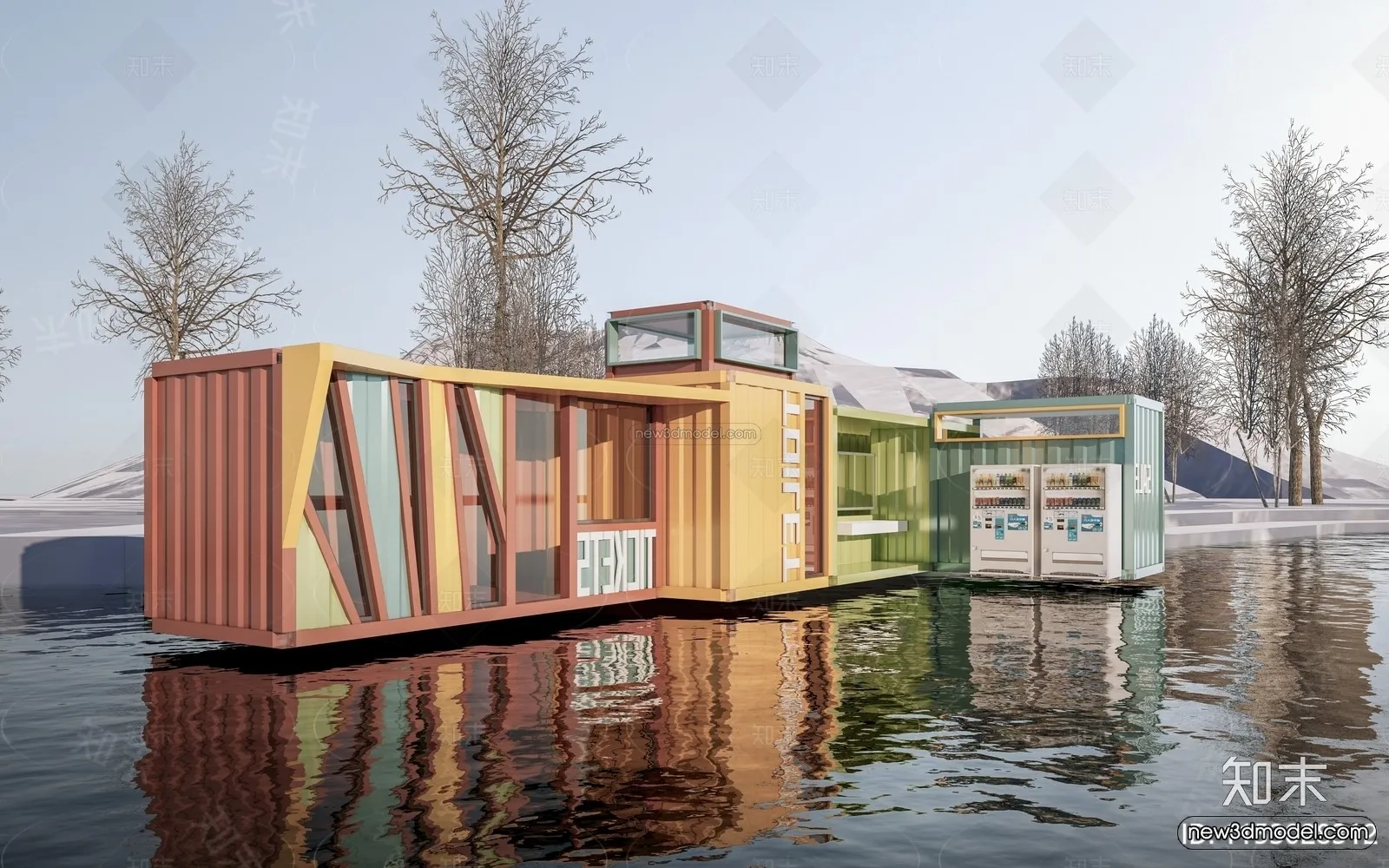 Modern Style Interior 3D Blocks and 3D Models - Container Coffee Shop 3D Scene - 886