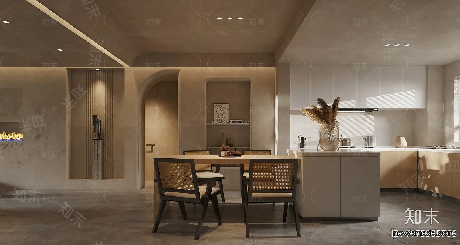 Modern Style Interior 3D Blocks and 3D Models - Dining Room 3D Scene - 591