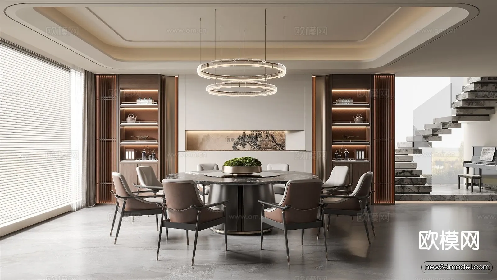 Modern Style Interior 3D Blocks and 3D Models - Dining Room 3D Scene - 593