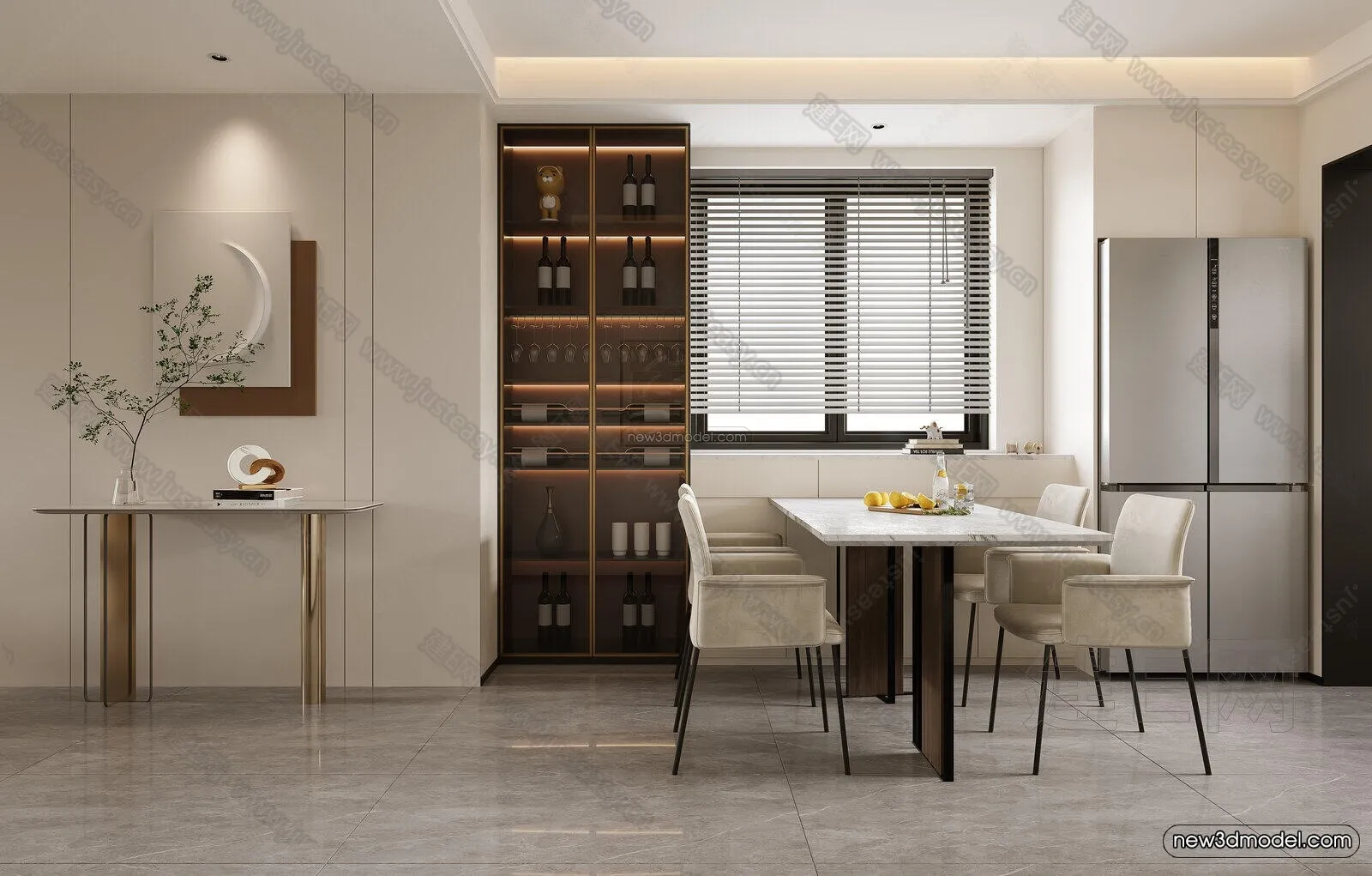 Modern Style Interior 3D Blocks and 3D Models - Dining Room 3D Scene - 594